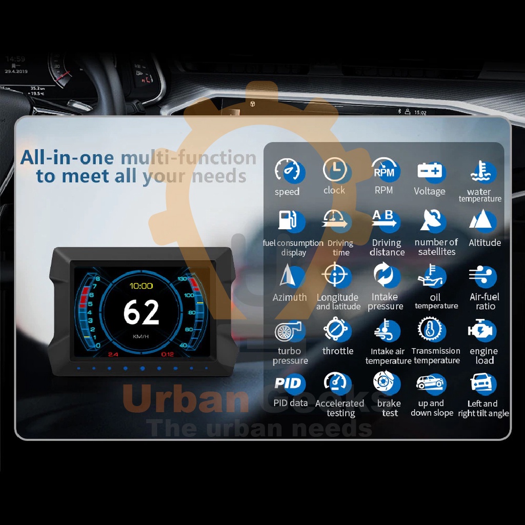 Head Up Display P22 Speedometer Dual System HUD OBD2 GPS