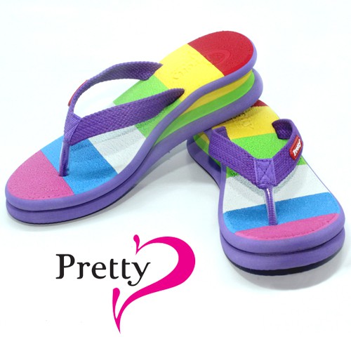 SANDAL WEDGES WANITA PRETY RAINBOW UNGU