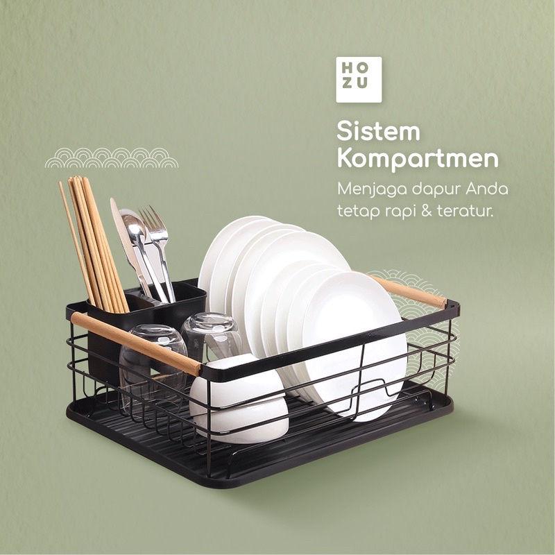 Terlaris Rak Piring Nordic Style 1 Tingkat dengan Gagang Kayu - Hozu / Rak Cuci Piring Aesthetic /
