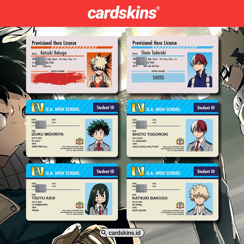 MY HERO ACADEMIA BNH STUDENT ID | GARSKIN / STICKER KARTU ATM / SKIN KARTU ATM / DEBIT / CREDIT / EMONEY / FLAZZ | CARDSKINS