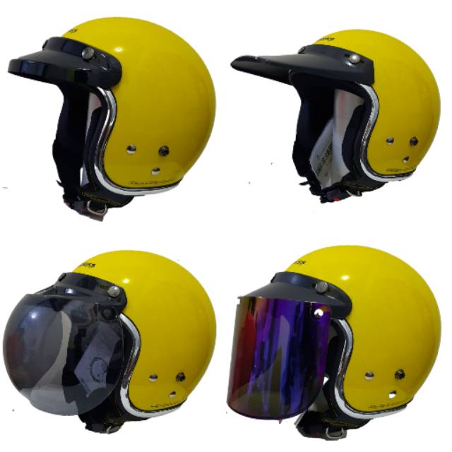 Helm Cargloss Retro Kuning Lemon Dengan List Croom