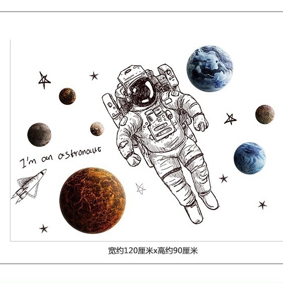 Reliza Wall Sticker Planet Astronot Bulan Bintang Stiker Dinding LDR38335