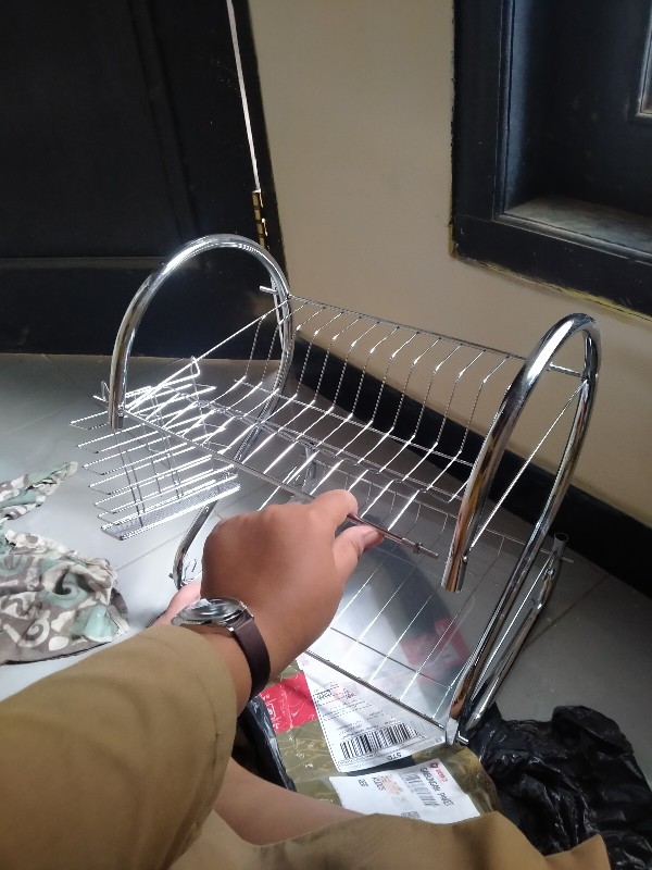 Rak Piring Stainless Minimalis 2 Susun Tingkat Peralatan Dapur Bahan Kuat