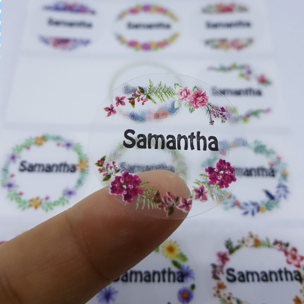 

Label nama anti air stiker waterproof Premium Flower Wreath Round Ori