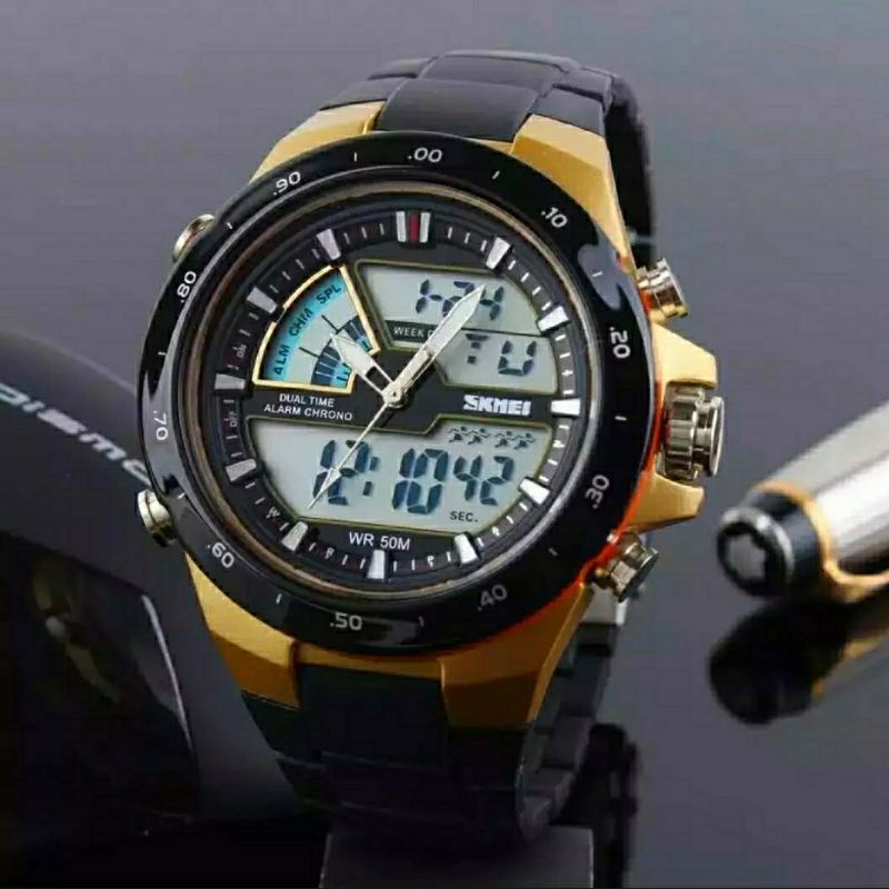 New Jam Tangan Skmei Dualtime Jam Tangan Pria Terlaris Jam Tangan Anti Air Bahan Halus Rantai Mika