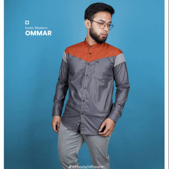 Fadkhera Ommar Long Baju Koko Modern Pria Kemko Modern Kemeja Kantor Lengan Panjang Katun