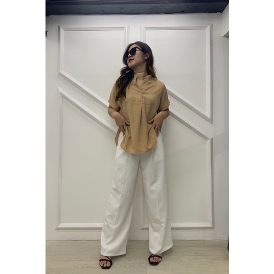 Viola crinkle shirt - atasan kemeja blouse wanita krinkle - Loose shirt