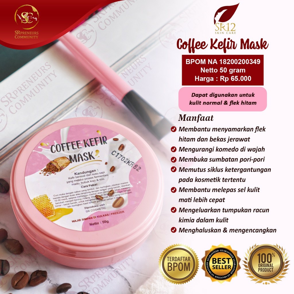 COFFE KEFIR MASK SR12 /MASKER KEFIR KOPI BPOM ORIGINAL / FLEK HITAM / MEREGENERASI SEL KULIT MATI