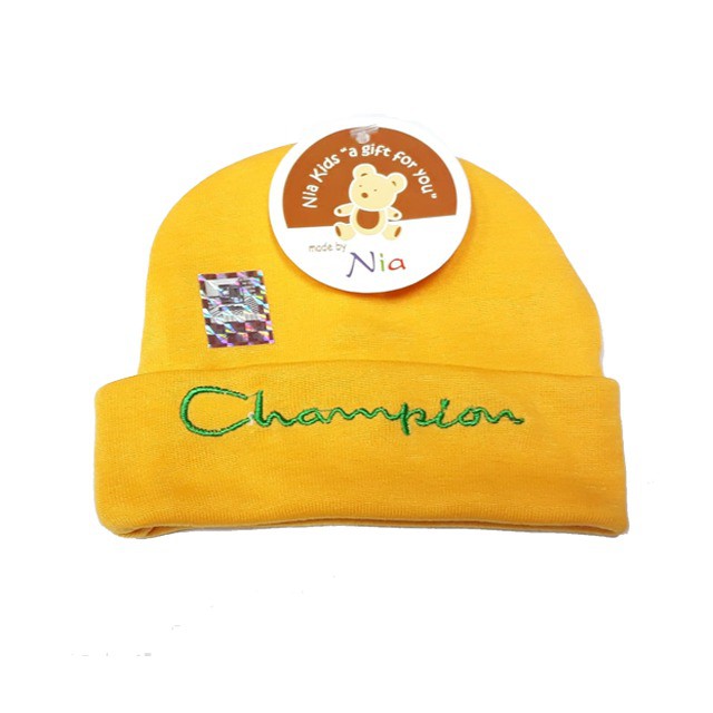 Promo !! TOPI BAYI NIA Y4 - TOPI BAYI POLOS BORDIR CHAMPION USIA 0-6 BULAN