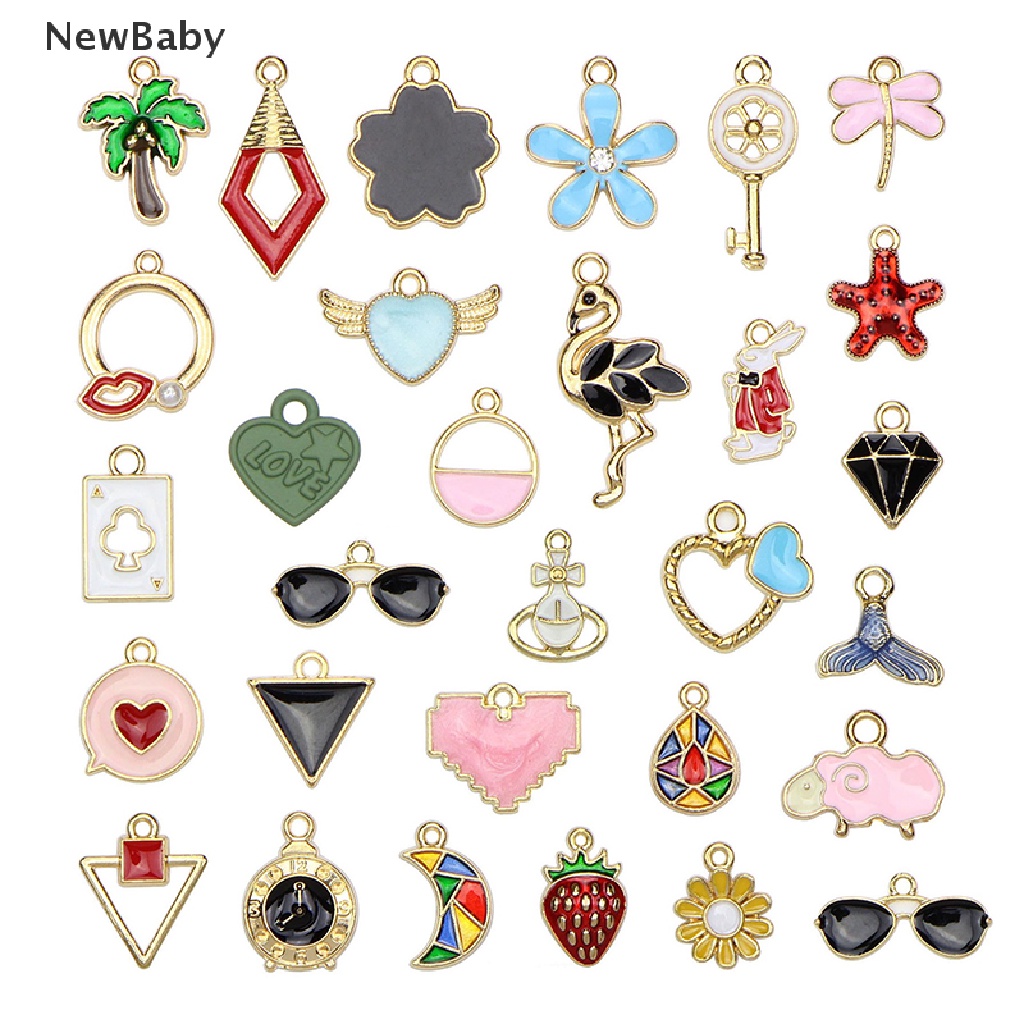 30 Pcs / Set Liontin Enamel Charms Bahan Metal Gaya Campur Untuk Kerajinan Perhiasan