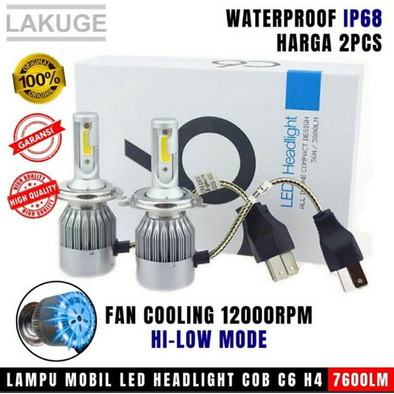 lampu led mobil H4 C6 COB waterproof