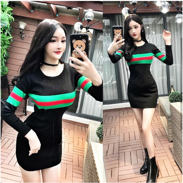 JES-PS1780 mini dress kaos sexy import korea-casual dress lengan panjang wanita