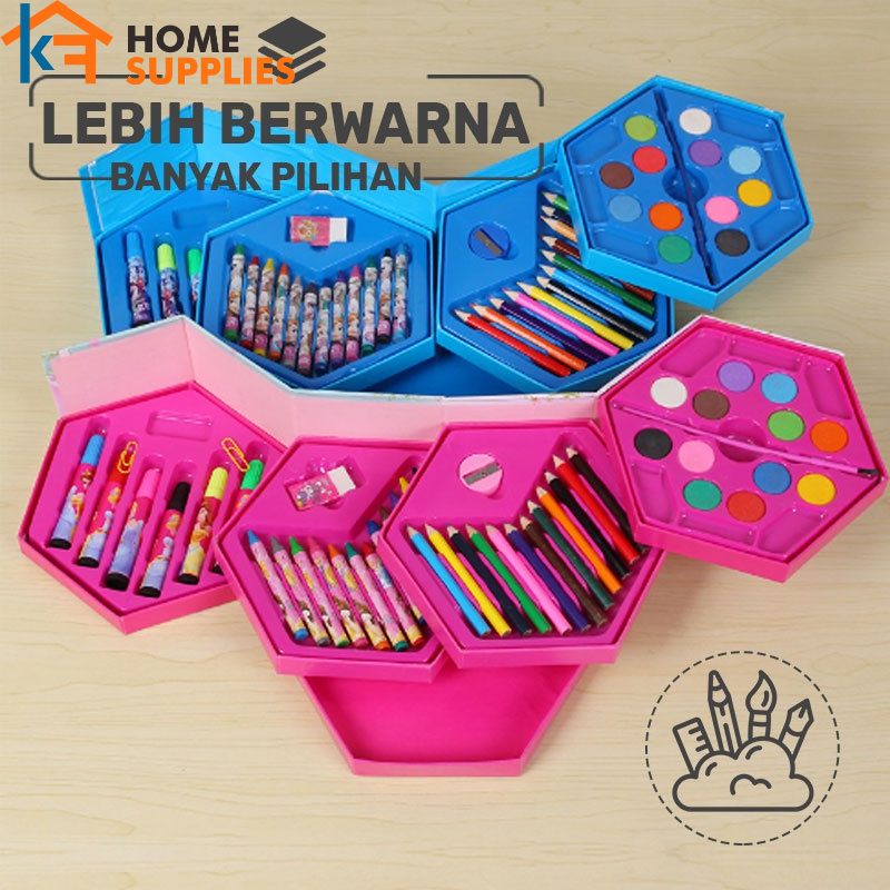 【KF】Crayon Set 46pcs Karakter Alat Set Menggambar Melukis Pensil Warna Pastel Pensil Minyak Warna Untuk Melukis &amp; Mewarnai