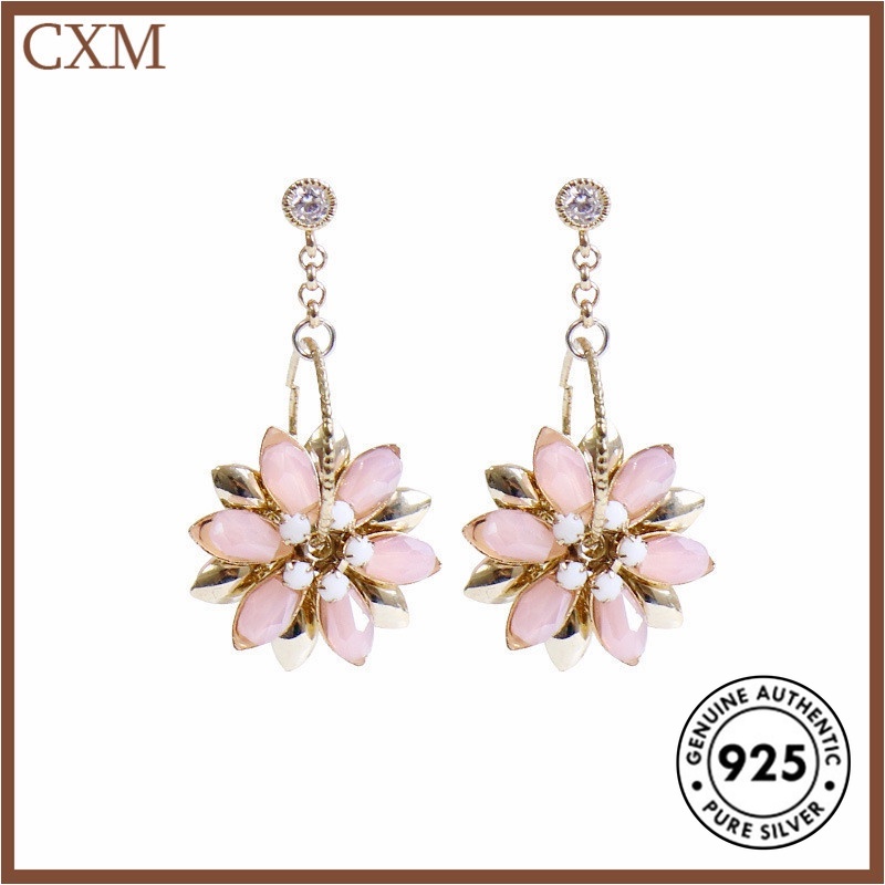 Anting Tusuk Sterling Silver 925 Desain Bunga Elegan Ala Vintage Untuk Wanita