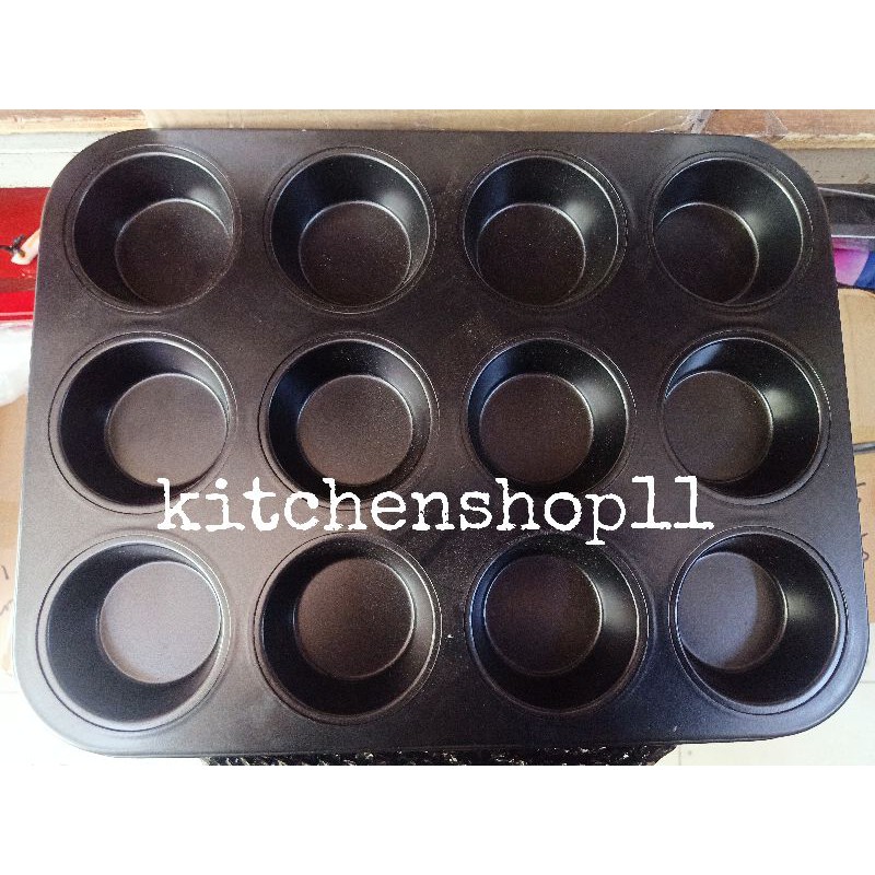 cetakan kue muffin cup cake / loyang kue muffin cup cake 12 lubang teflon anti lengket non stick