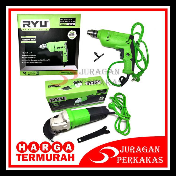 PAKET 2 SET TEKIRO RYU MESIN BOR LISTRIK 10 MM & RYU MESIN GERINDA
