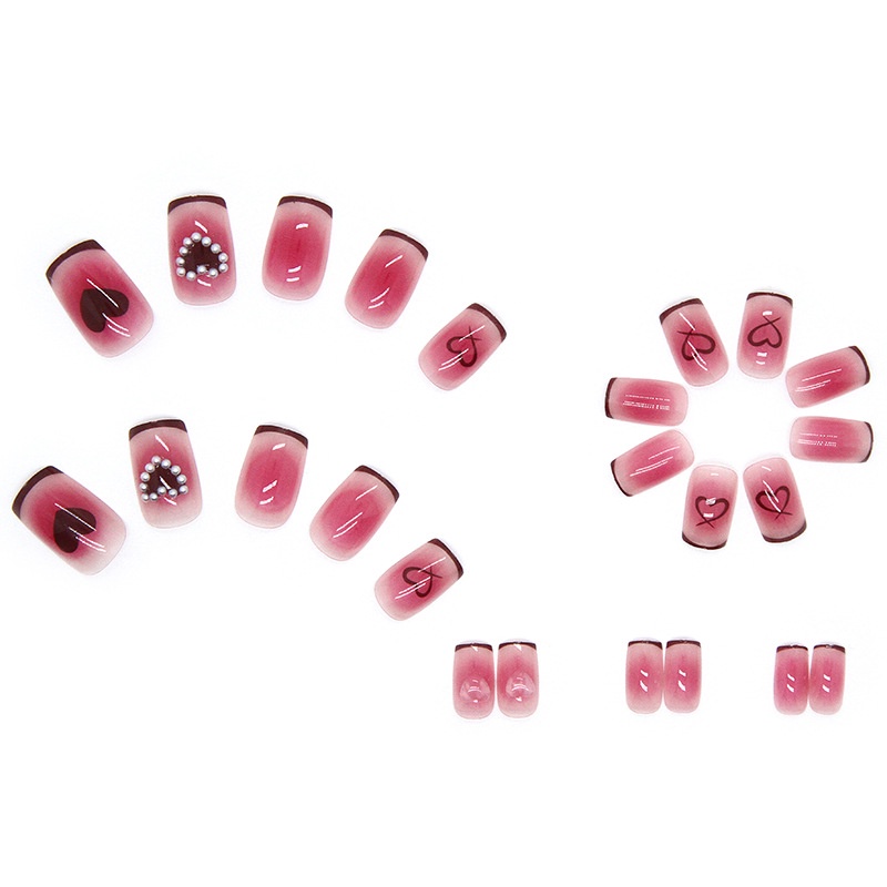 24pcs / Kotak Kuku Palsu Transparan Aksen Hati Berlian Imitasi Untuk Dekorasi Nail Art