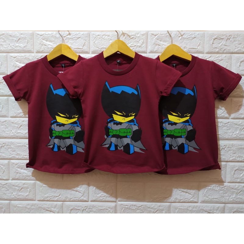 KAOS BAJU DISTRO ANAK SUPERHERO BATMAN MARUN