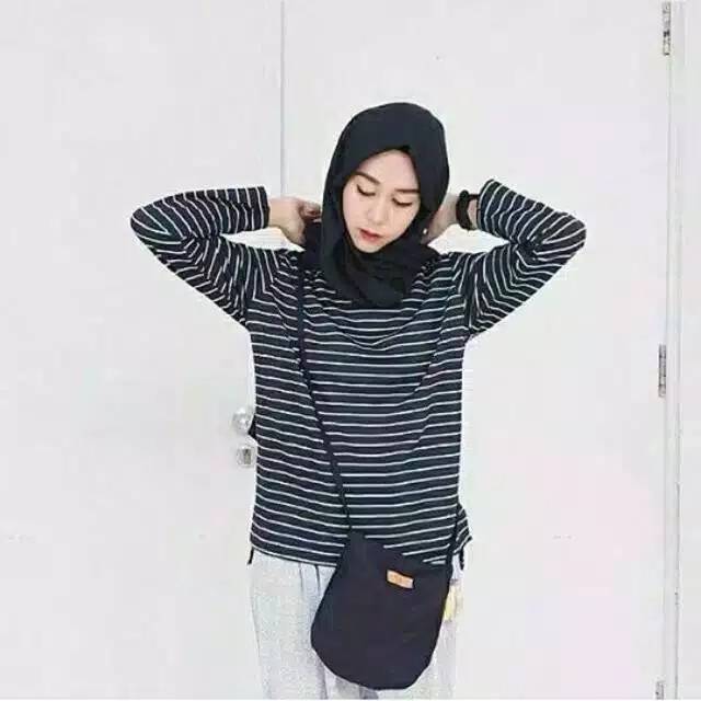 IZANY Dina Top stevi top atasan salur white all size blouse lengan panjang