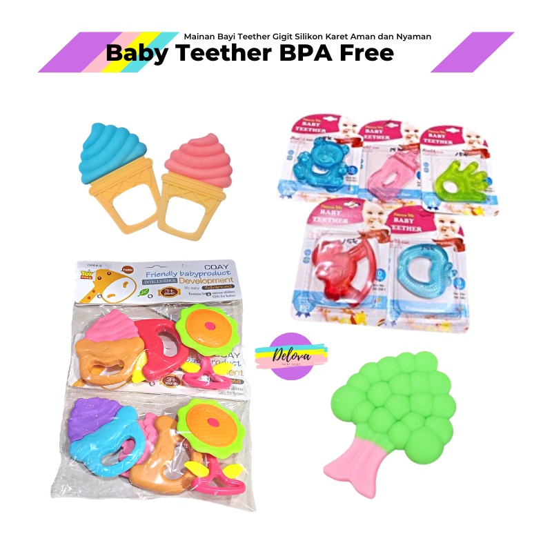 Baby Teether Mainan Gigitan Bayi Theeter Karet Silikon Water Cooler Premium Air BPA Free Isi 3