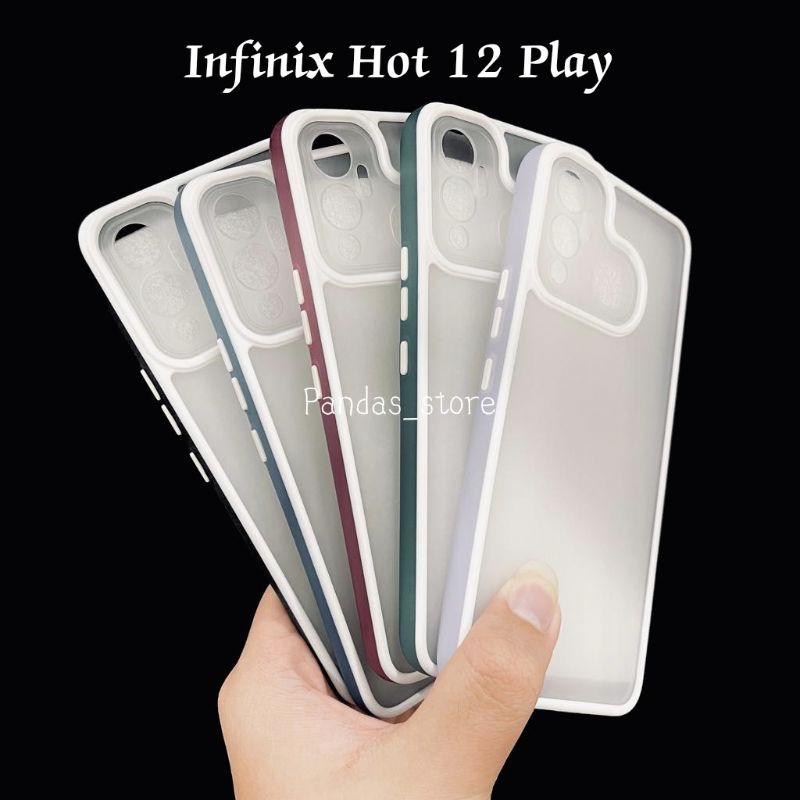 Pro Hybird Infinix Hot 12 Play NFC Softcase Halus dan Elegan / Pinggiran Garis Putih Keren (Pandas)