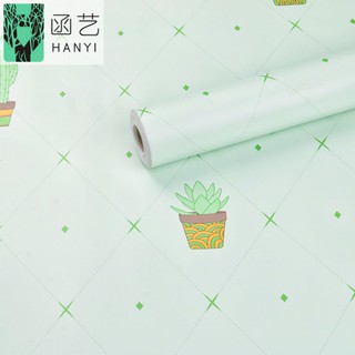 45CMX5M WALLPAPER POT KAKTUS HIJAU MINIMALIS VINTAGE 