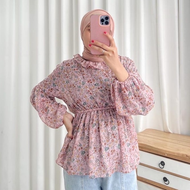 grosir_solo || BLOUSE KOREA / SESA OLLA BLOUSE LILY FLORA DAMARA / ATASAN WANITA VINTAGE KOREAN STYLE bunga bunga floral