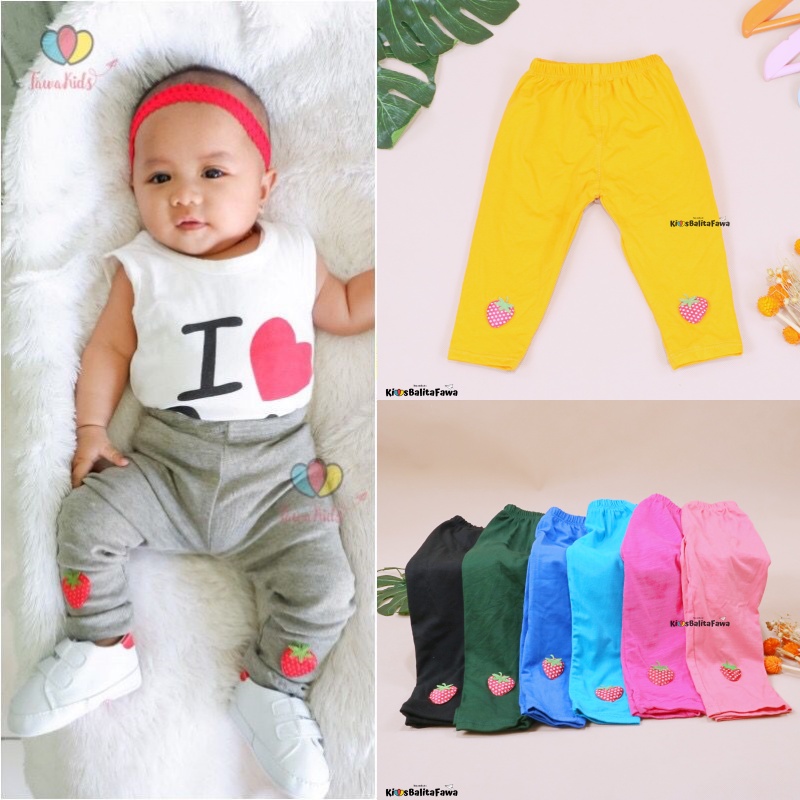 Legging Strawberry uk Bayi - 2 Tahun / Leging Polos Anak Perempuan Celana Panjang Kaos Baby Balita babycinnamon