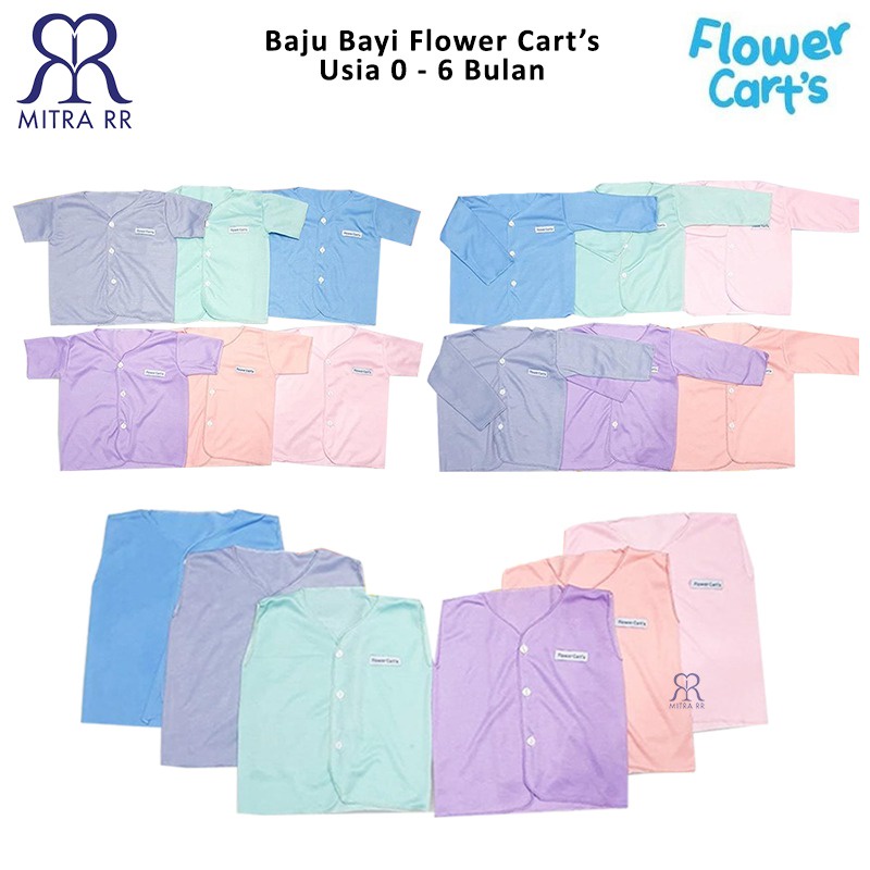 Flower Cart’s Baju Bayi Lengan Panjang Pendek Kutung 0-6 Bulan - Baju Bayi Newborn Polos Pastel
