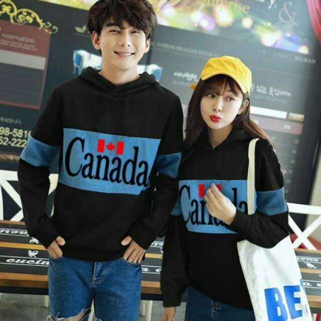 Sweater couple canada black - hoodie pasangan canada blue black
