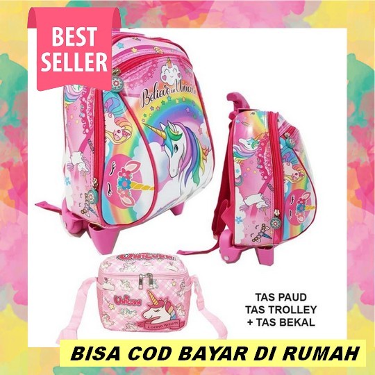 Joyelsy - Tas Troly / Tas Dorong Anak Sekolah Nj44 Tk Sd Tas Troli Anak Perempuan Tas Sekolah Anak S