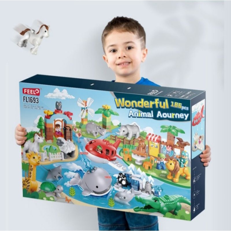 Feelo 186 pcs Animal Building Block mainan montessori anak