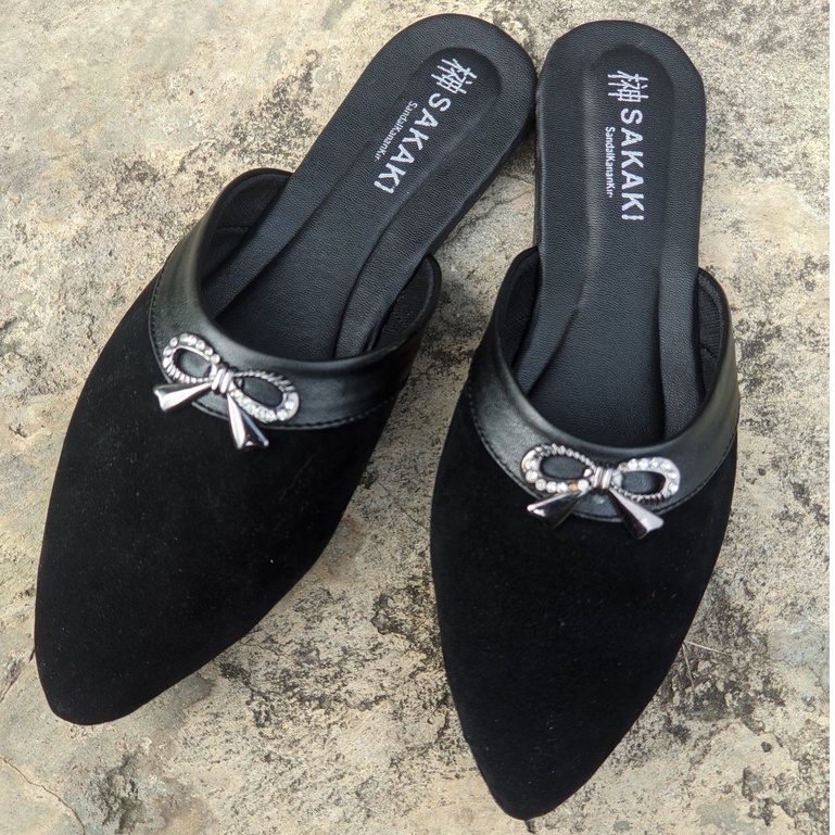 FLATSHOES HITAM POLOS / SLIP ON SELOP FLAT SHOES / SEPATU WANITA MULES MARRY JANE