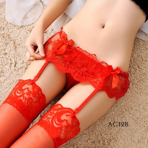 COD / GOJEK / PRIVASI AMAN ★ Sexy Garter Belt Merah Untuk Pengait Stoking Lingerie Model Lace AC12B