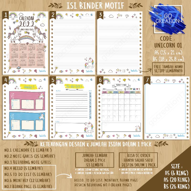 

Buku Planner isi Kertas Binder Motif Unicorn 01 Premium A5 ring 20 dan A5 ring 6