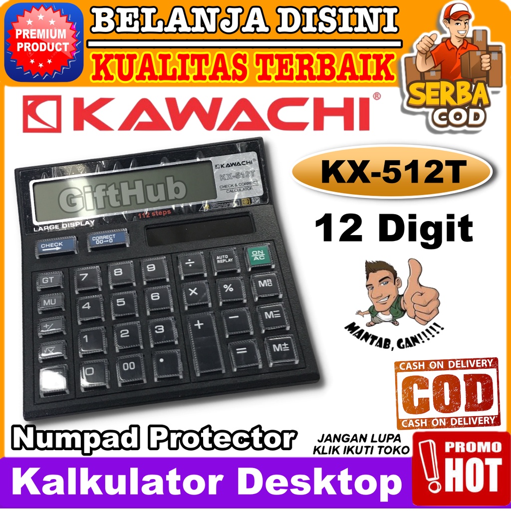 

Kawachi Kalkulator Desktop Calculator KX 512T 12 Digit Solar + Battery Big Display Sekolah Kantor