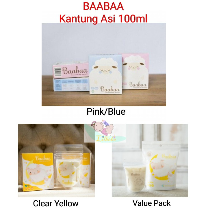 *PROMO* Baabaa Breastmilk storage Kantong Asi Pink / Blue / Clear Yellow 100ml 100 ml MADE IN KOREA