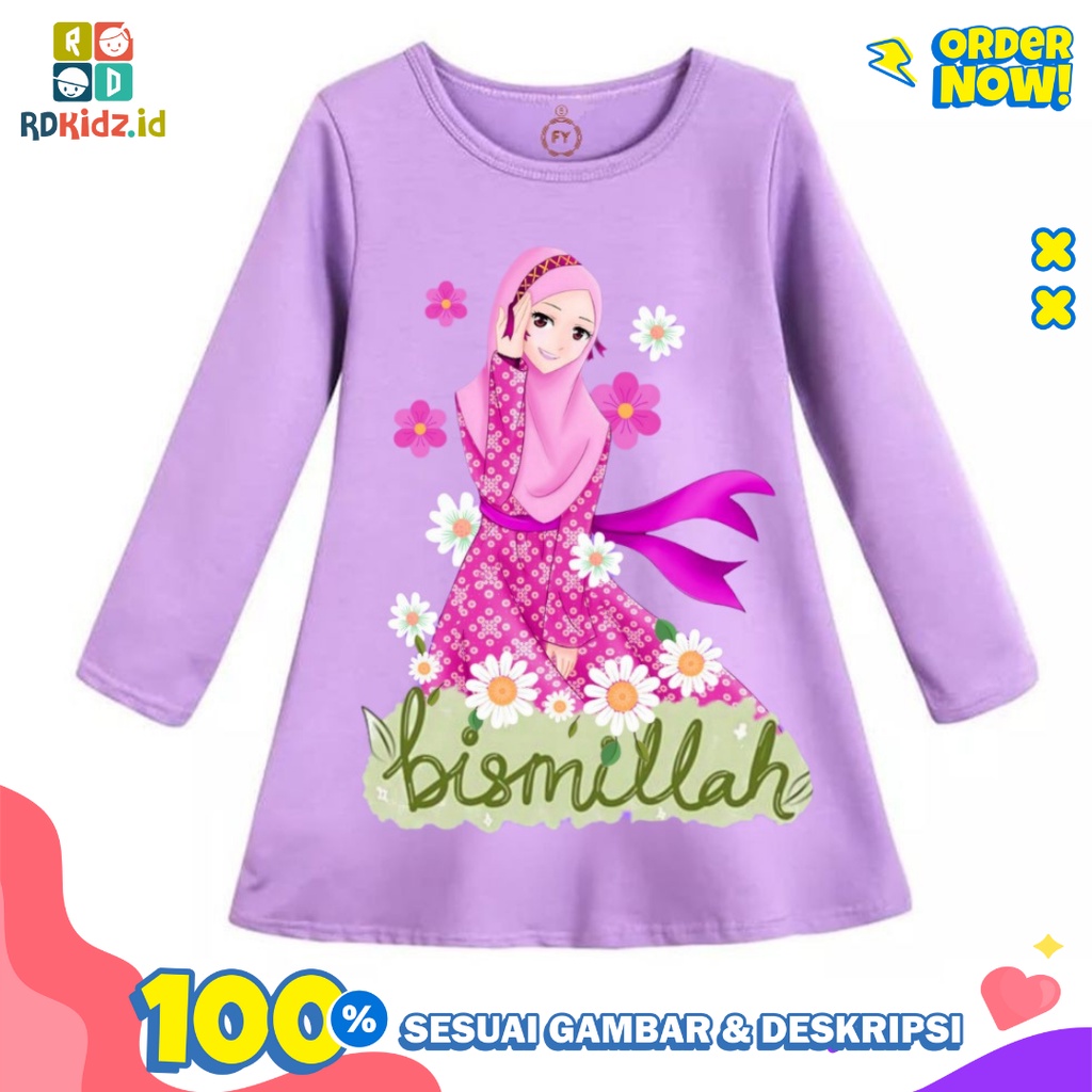 Rdkidzid Dress Anak Tunik Anak Perempuan Daster Anak Cewek Muslim Bismillah 1-12th