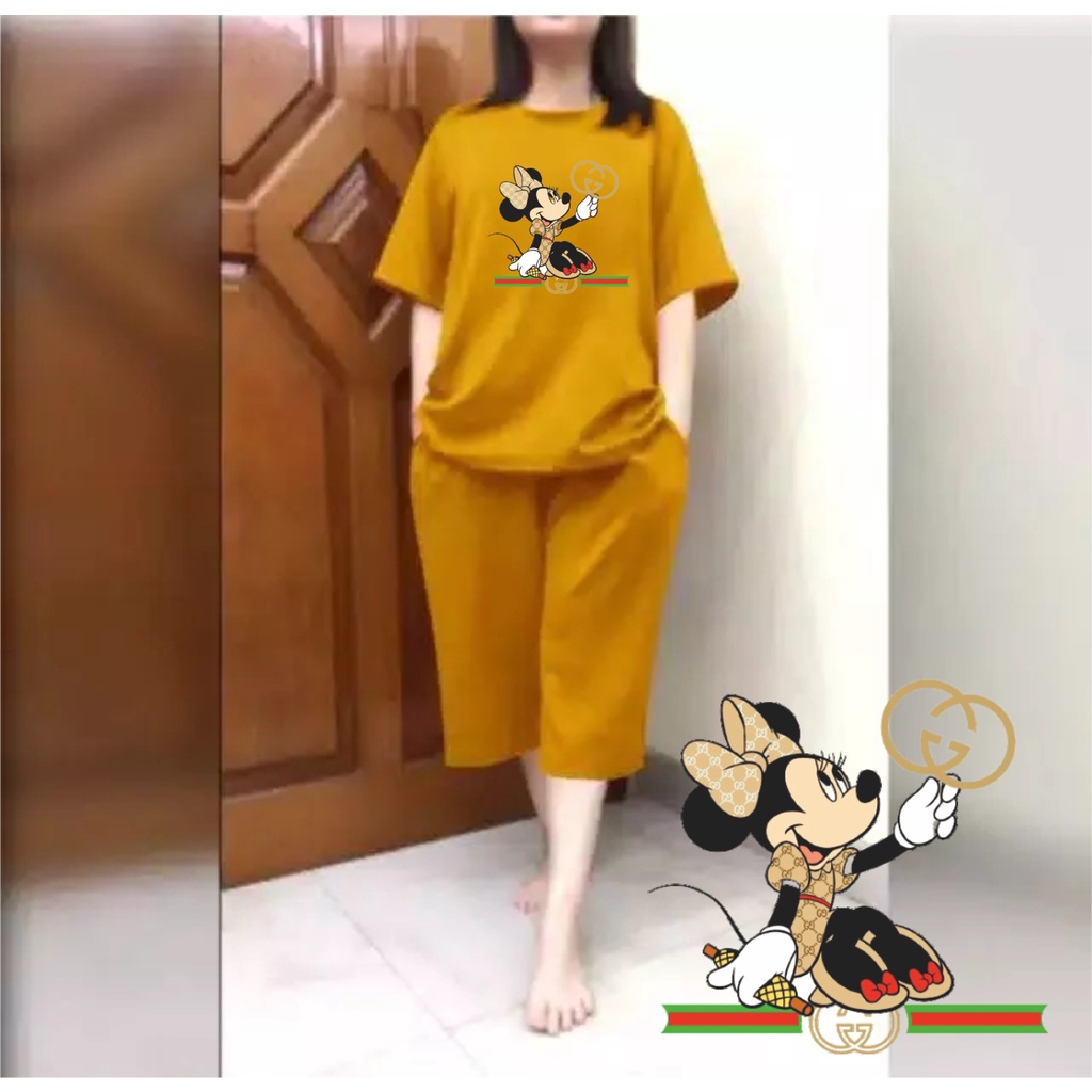 Setelan Wanita JUMBO + Celana Kulot 3/4 Big Size LD 120 Miky Mouse 02