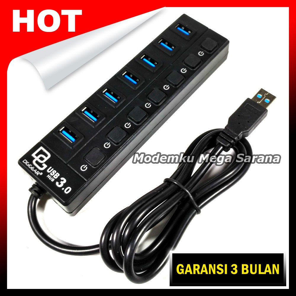Digigear USB HUB 7 Port Kabel 1.2 meter on/off - USB 3.0