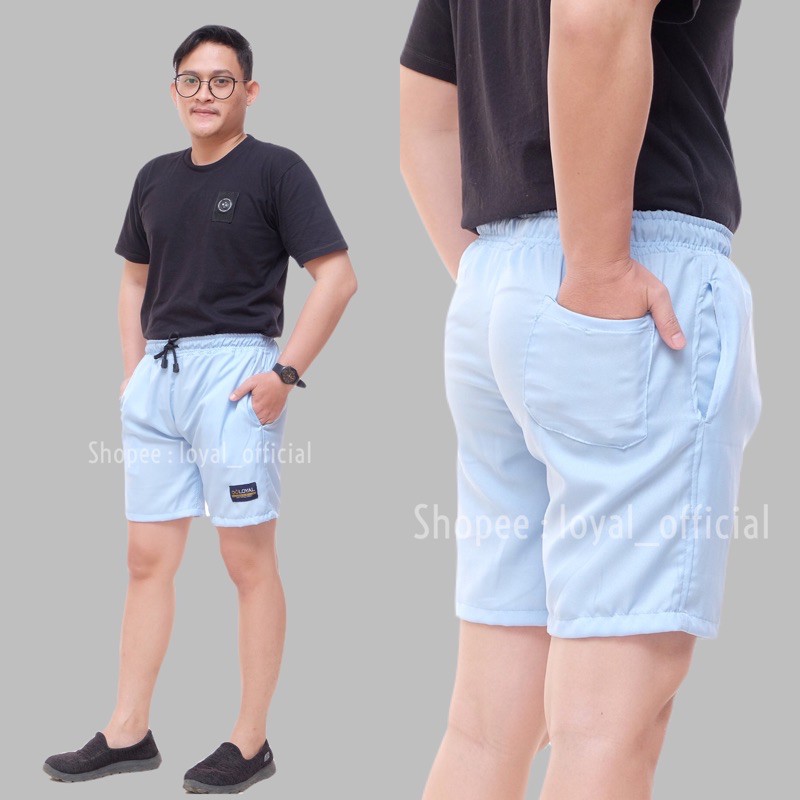 Loyal Celana Pendek Pria Cowok Dewasa Katun Premium M L XL-Vanila Blue
