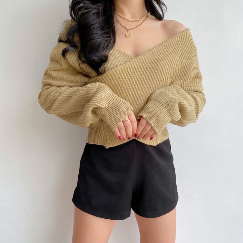 VERLY TOP KNIT PREMIUM ATASAN SABRINA RAJUT WANITA