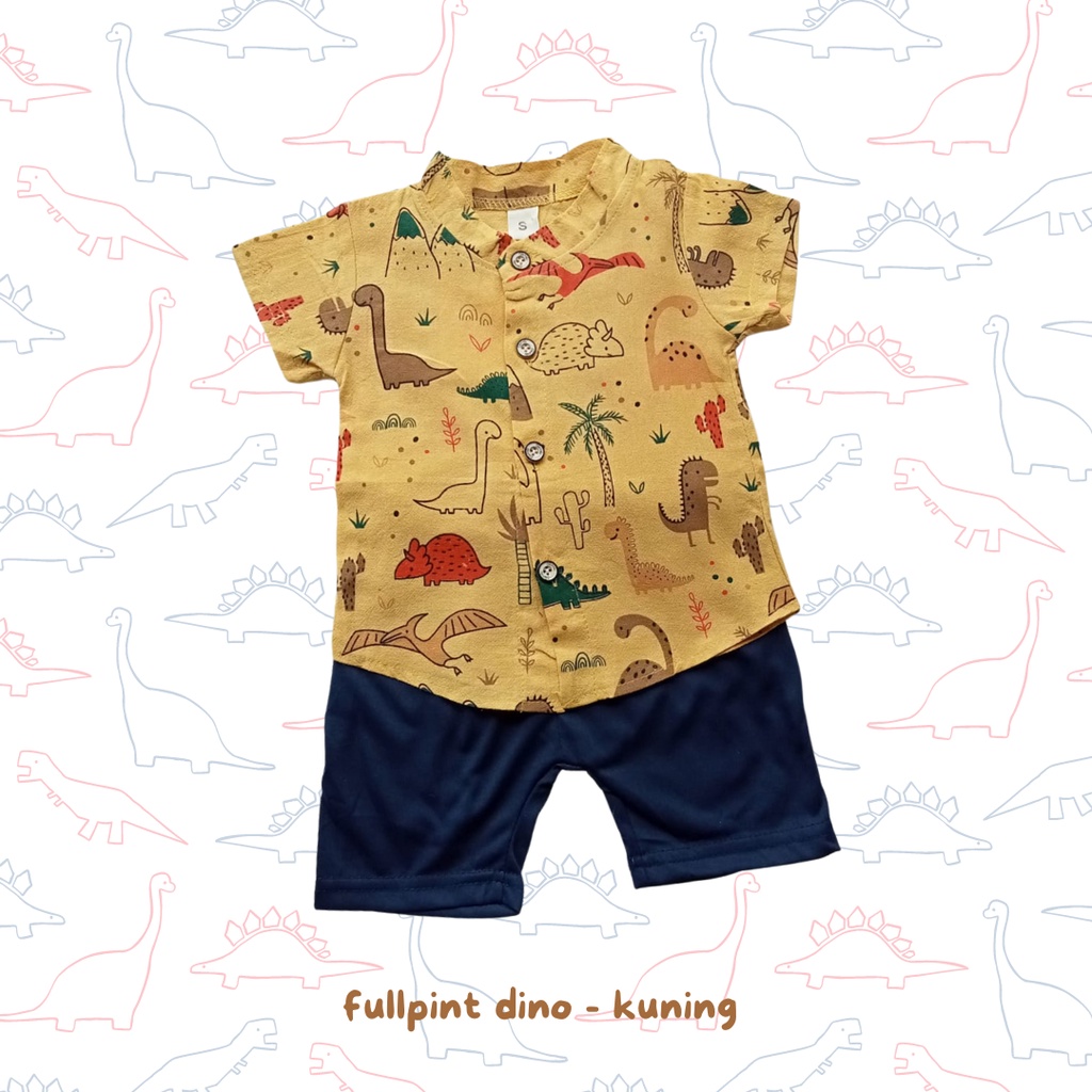 Import FULLPRINT 3D DINO shirt set kemeja anak import laki laki 0-4tahun baju pergi kerah setelan import anak laki laki