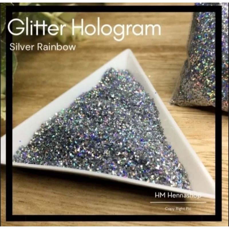 Glitter Silver Hologram / Glitter serbuk / Glitter bubuk / Glitter nail art / Glitter henna