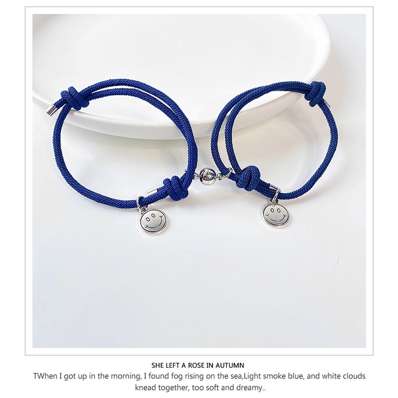 Korea biru woven pasangan diy Gelang adjustable wajah tersenyum magnet liontin pacar gelang pria dan