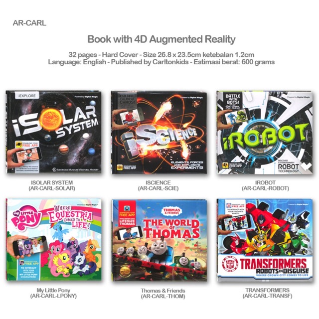 BUKU 4D AUGMENTED REALITY (JUDUL : MY LITTLE PONY / THOMAS / TRANSFORMERS /  ETC)