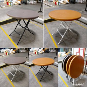 Meja Makan Lipat Plastik Bulat + Kaki Besi Lipat olymplast