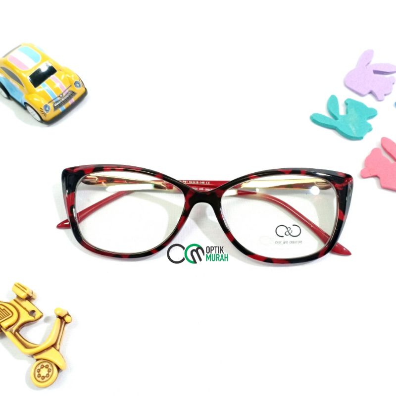 Frame kacamata cat eyes premium C&C Leopard Maroon WB623