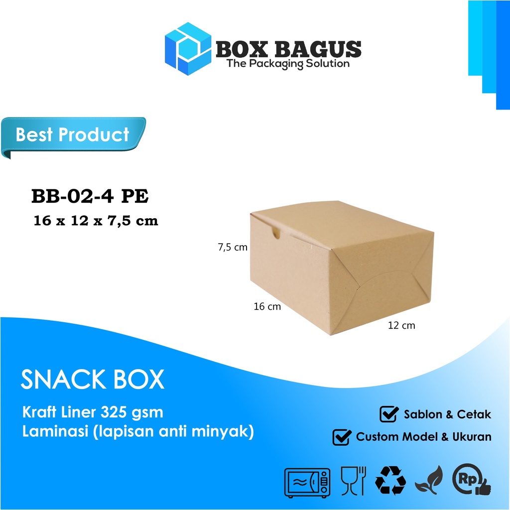 BOX DUS 16x12x7,5 KRAFT 325 GSM LAMINASI - KOTAK HAMPERS MAKANAN NASI ROTI KUE SNACK