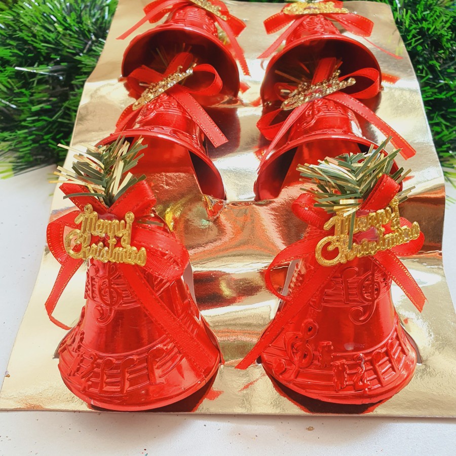 Lonceng Natal Merah Besar isi 6 Hiasan Parcel Kado Christmas Red Bell